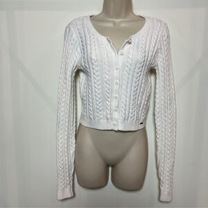 Hollister Preppy Classic Cream Ribbed Cable-Knit Cropped Cardigan Small